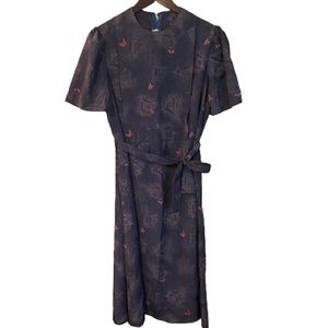 Vintage 80’s navy butterfly print dress